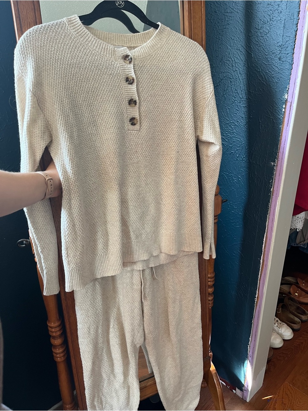 Knit Henley Sweater Top & Jogger Set